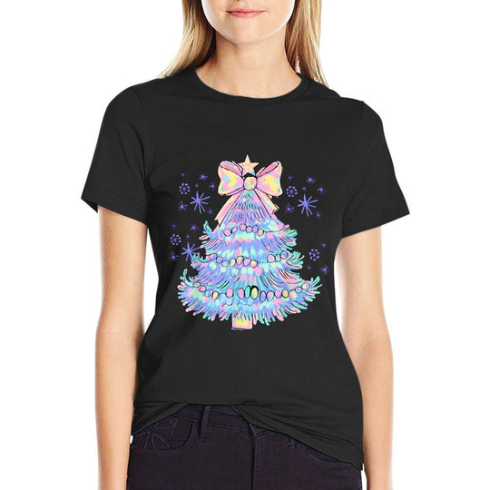 Snowflake Coquette Bow Christmas Xmas Tree Family Holiday  High-quality Stitching T-Shirt