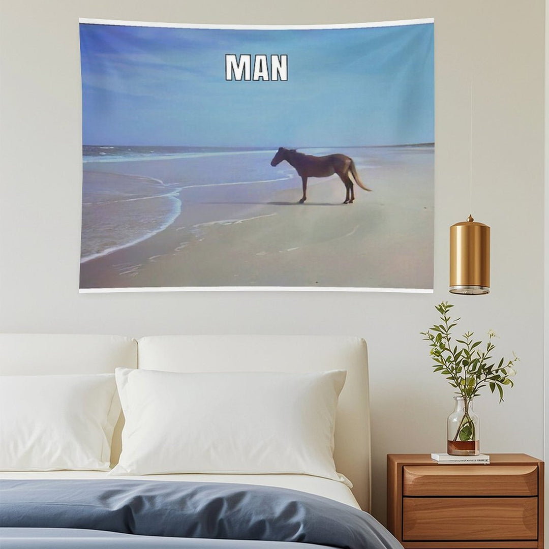 Man ♞ HD  Horse on Beach Meme Tapestry