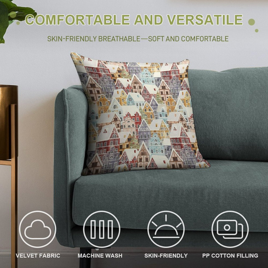 Christmas Happy Town Soft Gift Ready Throw Pillow