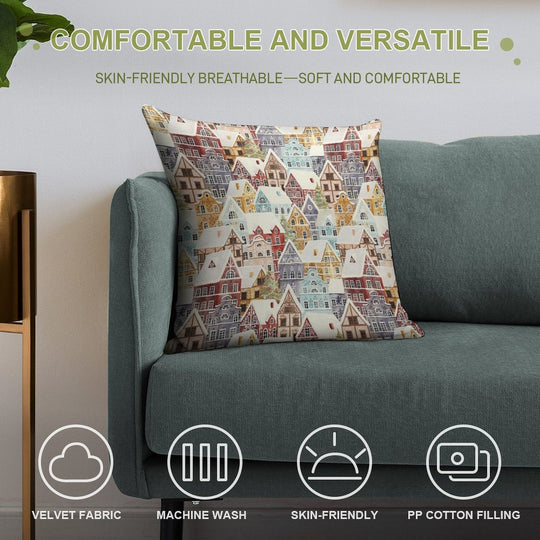 Christmas Happy Town Soft Gift Ready Throw Pillow