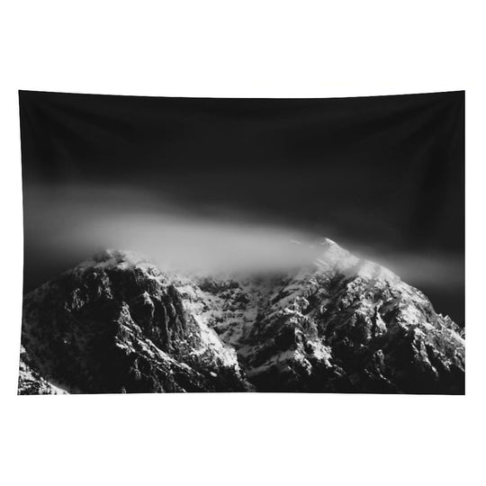 Black And White Long Exposure of Clouds Above Mountain Tapestry