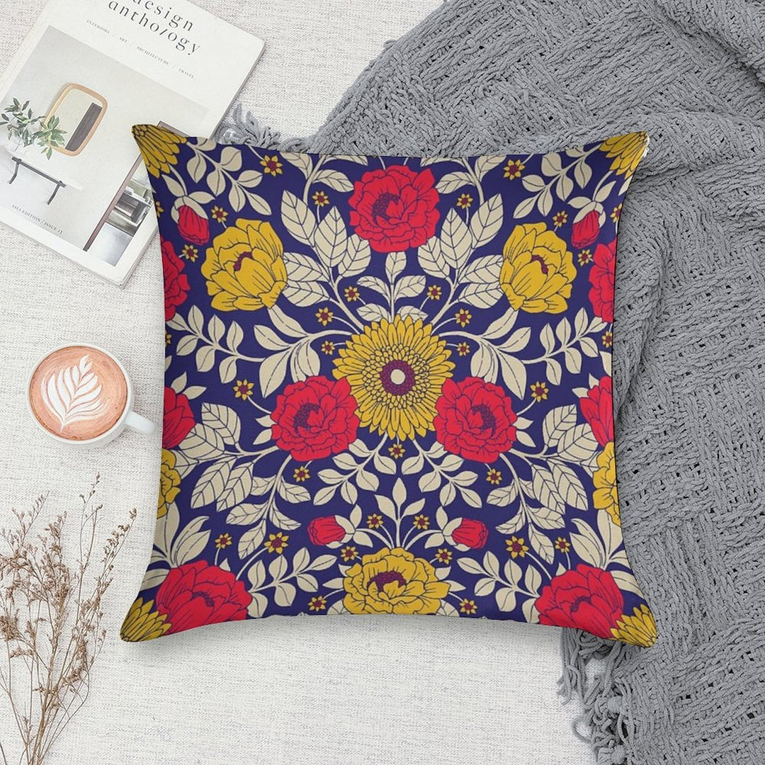 Modern Floral In Red, Yellow, Blue & White Soft Gift Ready Throw Pillow