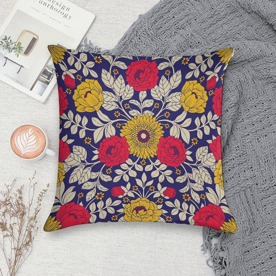 Modern Floral In Red, Yellow, Blue & White Soft Gift Ready Throw Pillow