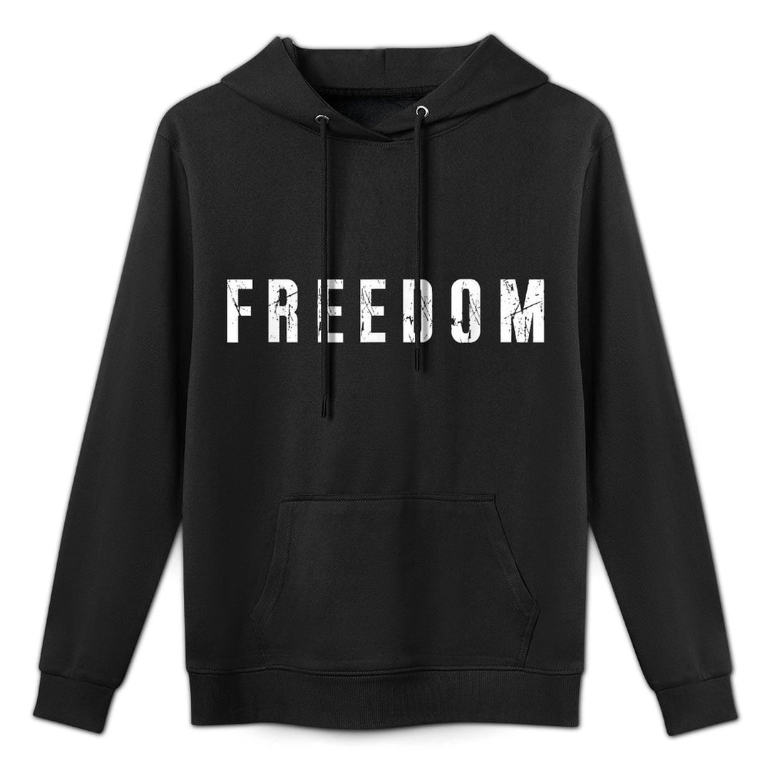 Freedom Text Minimalist Design Bold Typography Graphic Shape Retention Hoodie