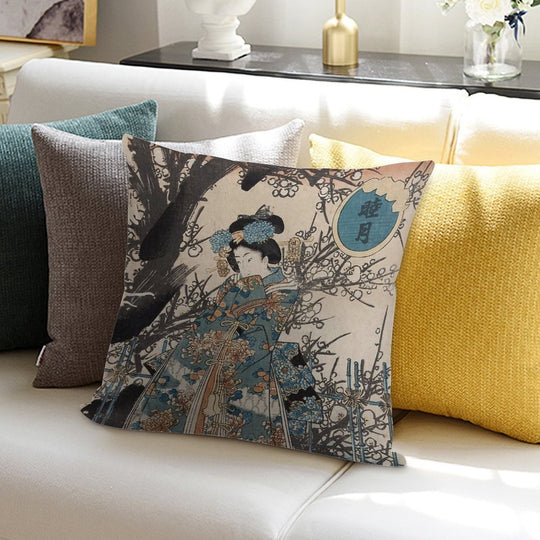 Classic Vintage Ukiyo-e Japanese Art Geisha Portrait Soft Skin-Friendly Throw Pillow