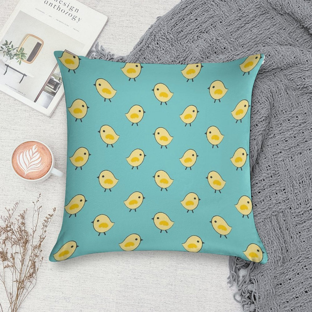 Busy Chicks Pattern - Yellow on Aqua Blue Soft Ultra-Soft Texture Throw Pillow