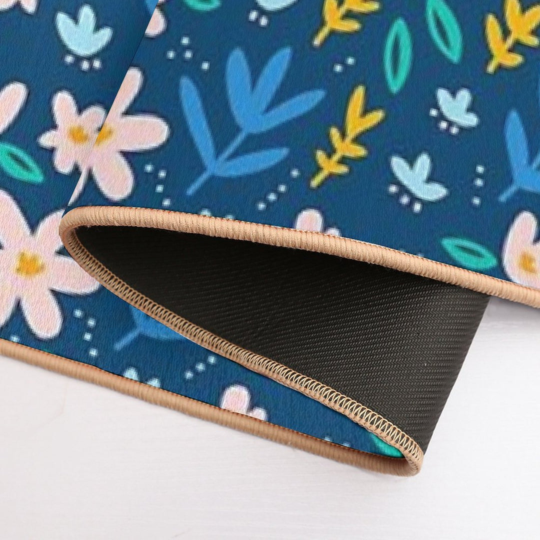 Colorful Flowers on Deep Blue Background  Absorbent Bath Mat