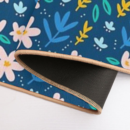 Colorful Flowers on Deep Blue Background  Absorbent Bath Mat