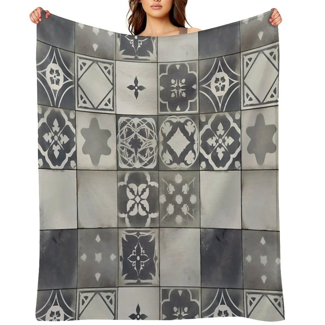 Vintage Geometric Tile Pattern Design Premium Throw Blanket