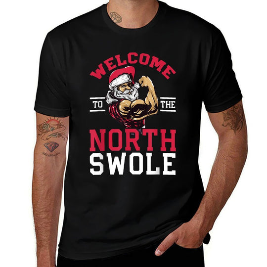 Funny Christmas Weightlifting Workout North Swole  Affordable Price T-Shirt