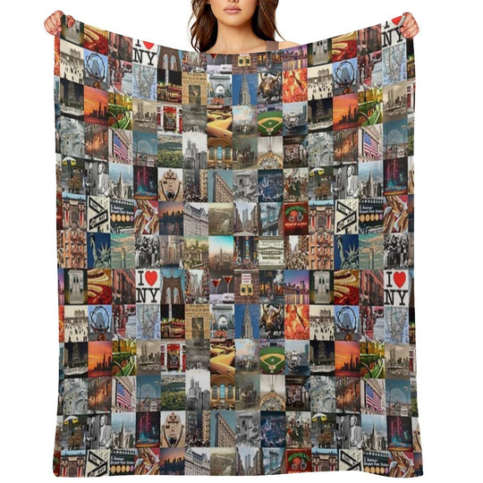 Typical New York - Collage of Images of The City And History Plush Throw Blanket