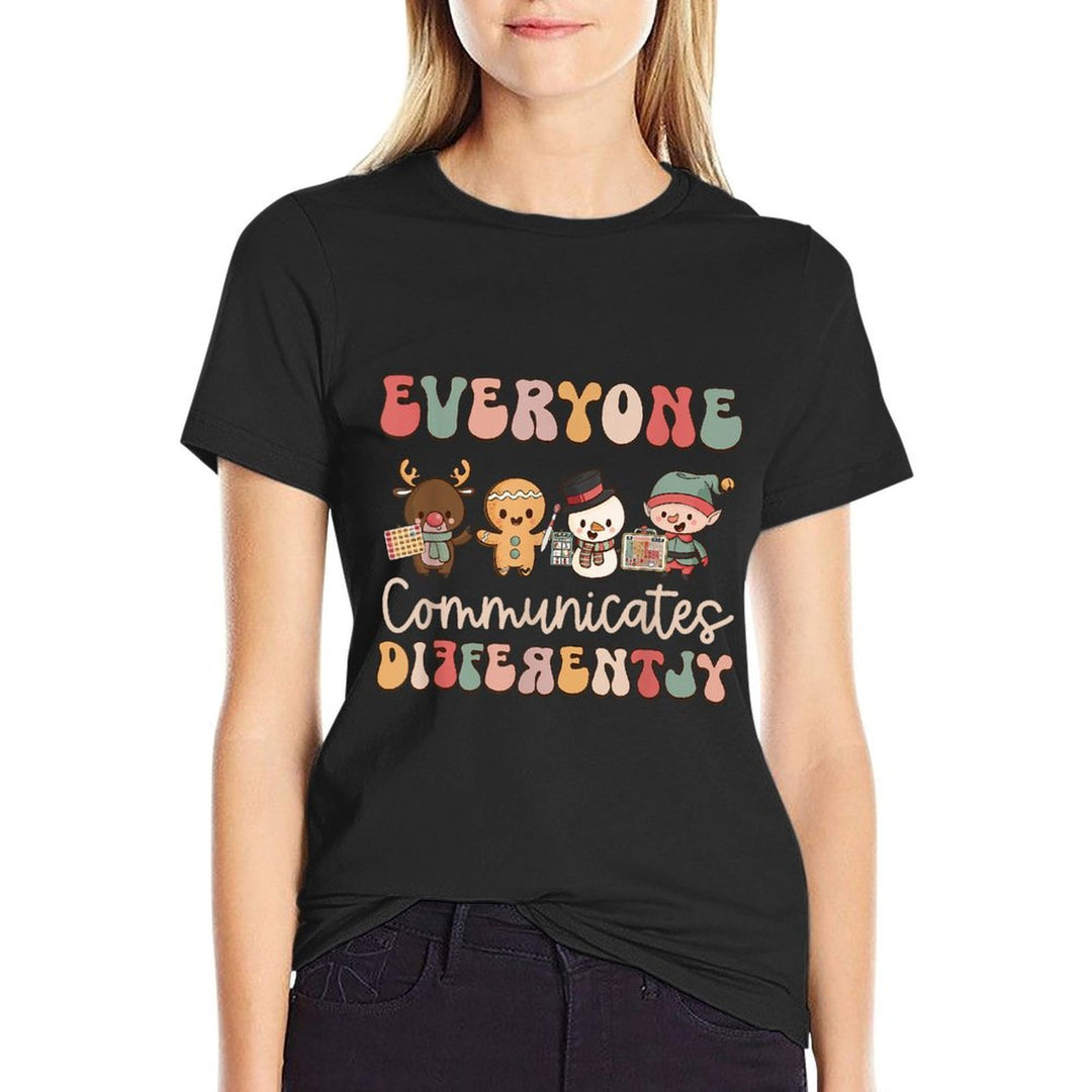 Everyone Communicates Differently Autism Awareness Christmas  Heathered Texture T-Shirt