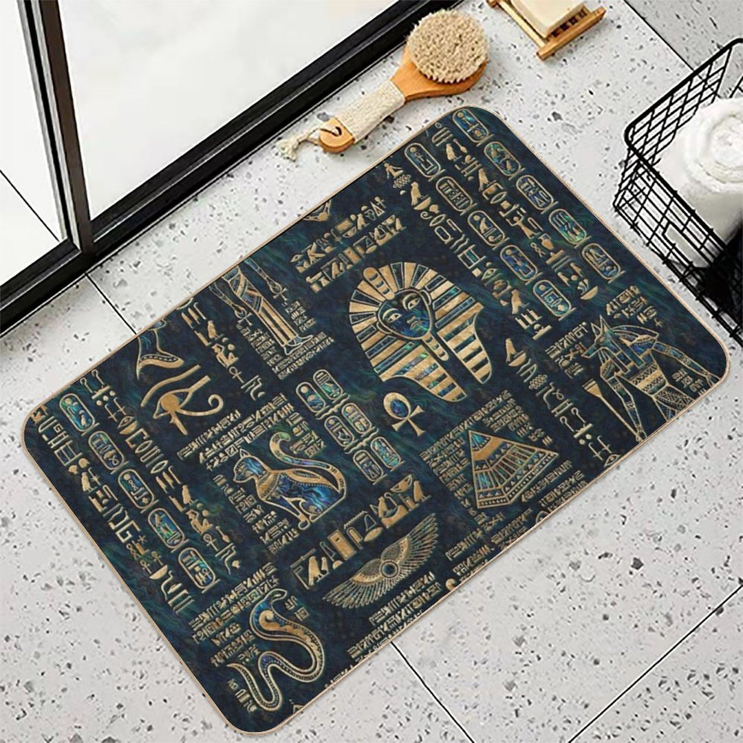 Egyptian Hieroglyphs And Deities -Abalone And Gold  Repositionable Bath Mat