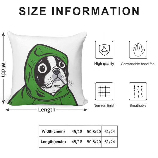 Boston Terrier Green Hoodie Soft Multiple Sizes Throw Pillow