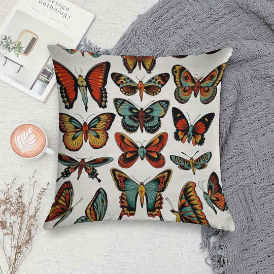 Butterflies Traditional Tattoo Flash Soft Multiple Sizes Throw Pillow