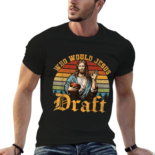 Who Would Jesus Draft Retro Fantasy Football Draft Party  Eco-friendly Material T-Shirt