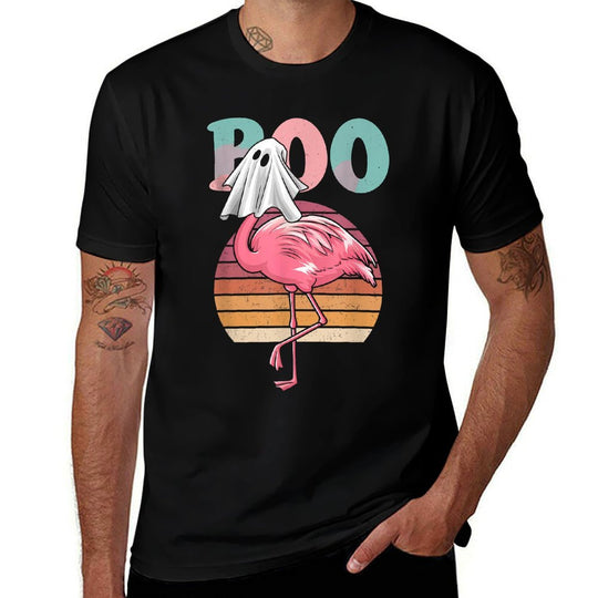 Flamingo Ghost Boo Pink Halloween Costume Flamingo Lover  Fade-proof Color T-Shirt