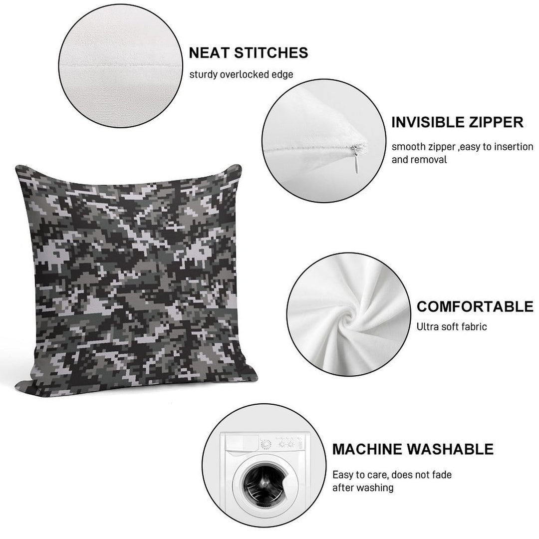 Black And Gray Digital Military Camouflage Soft Hidden Zipper Throw Pillow