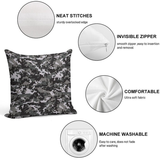 Black And Gray Digital Military Camouflage Soft Hidden Zipper Throw Pillow