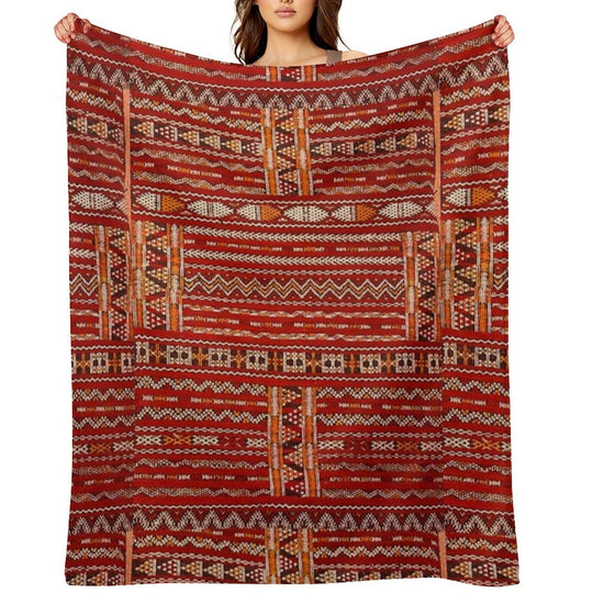 Red Vintage Moroccan Pattern Premium Throw Blanket