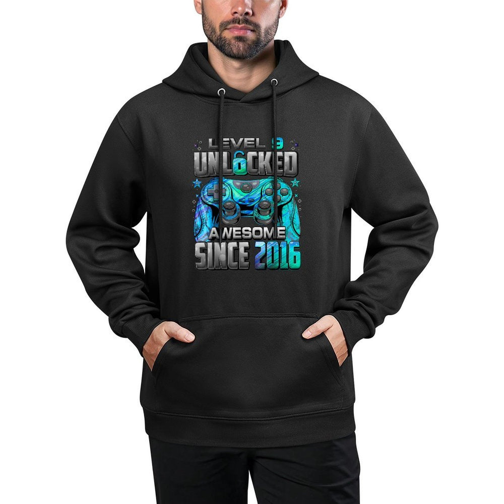Level 9 Unlocked Awesome Since 2016 9th Birthday Gaming Shape Retention Hoodie