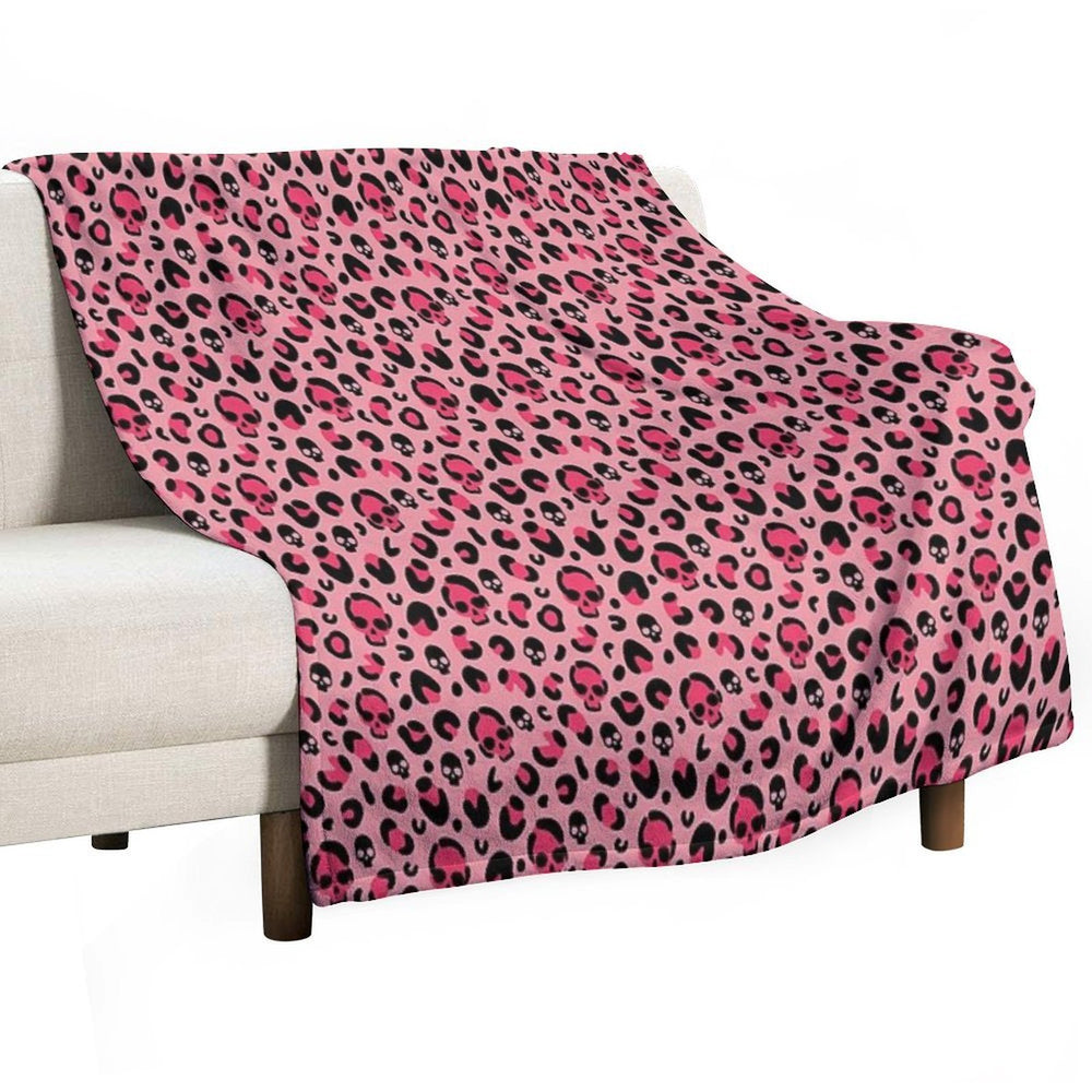 Skull Leopard Print on Pink Background. Machine-washable Throw Blanket
