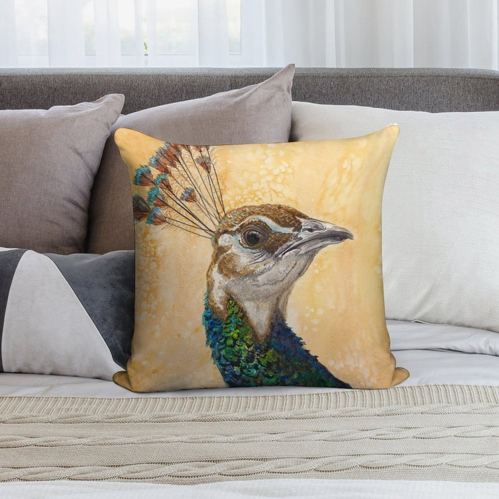 Peahen Soft Short Plush Fabric Throw Pillow