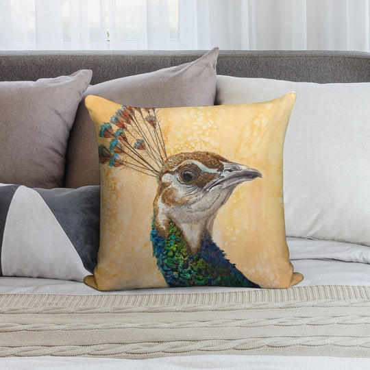 Peahen Soft Short Plush Fabric Throw Pillow