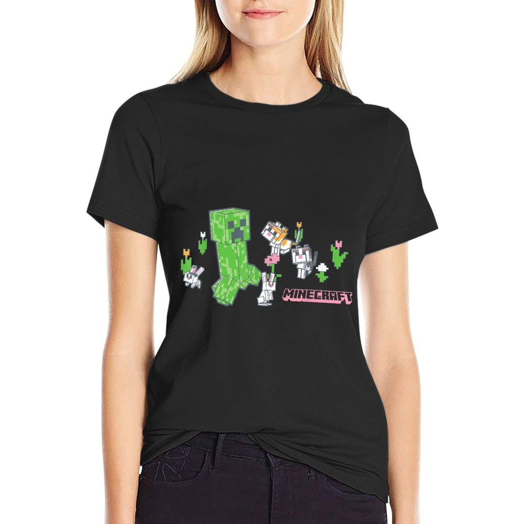 Minecraft Creeper With Bunnies And Cats Pixel Garden  Soft T-Shirt
