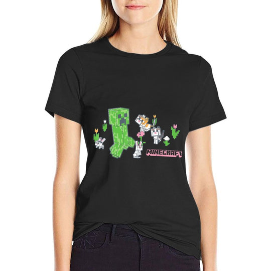 Minecraft Creeper With Bunnies And Cats Pixel Garden  Soft T-Shirt
