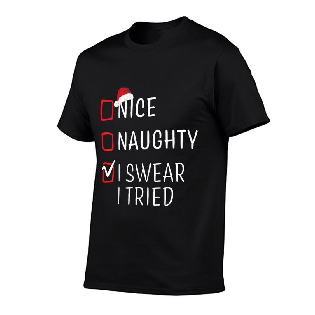 Funny Naughty Nice Christmas Family Pajama Men Women Kids  Fade-proof Color T-Shirt