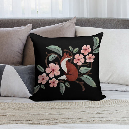 Fox in Cherry Blossoms Soft Warmth Comfort Throw Pillow
