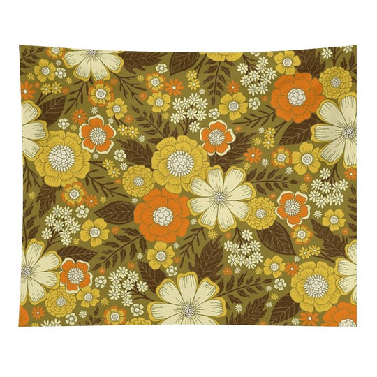1970s RetroVintage Floral Pattern Tapestry