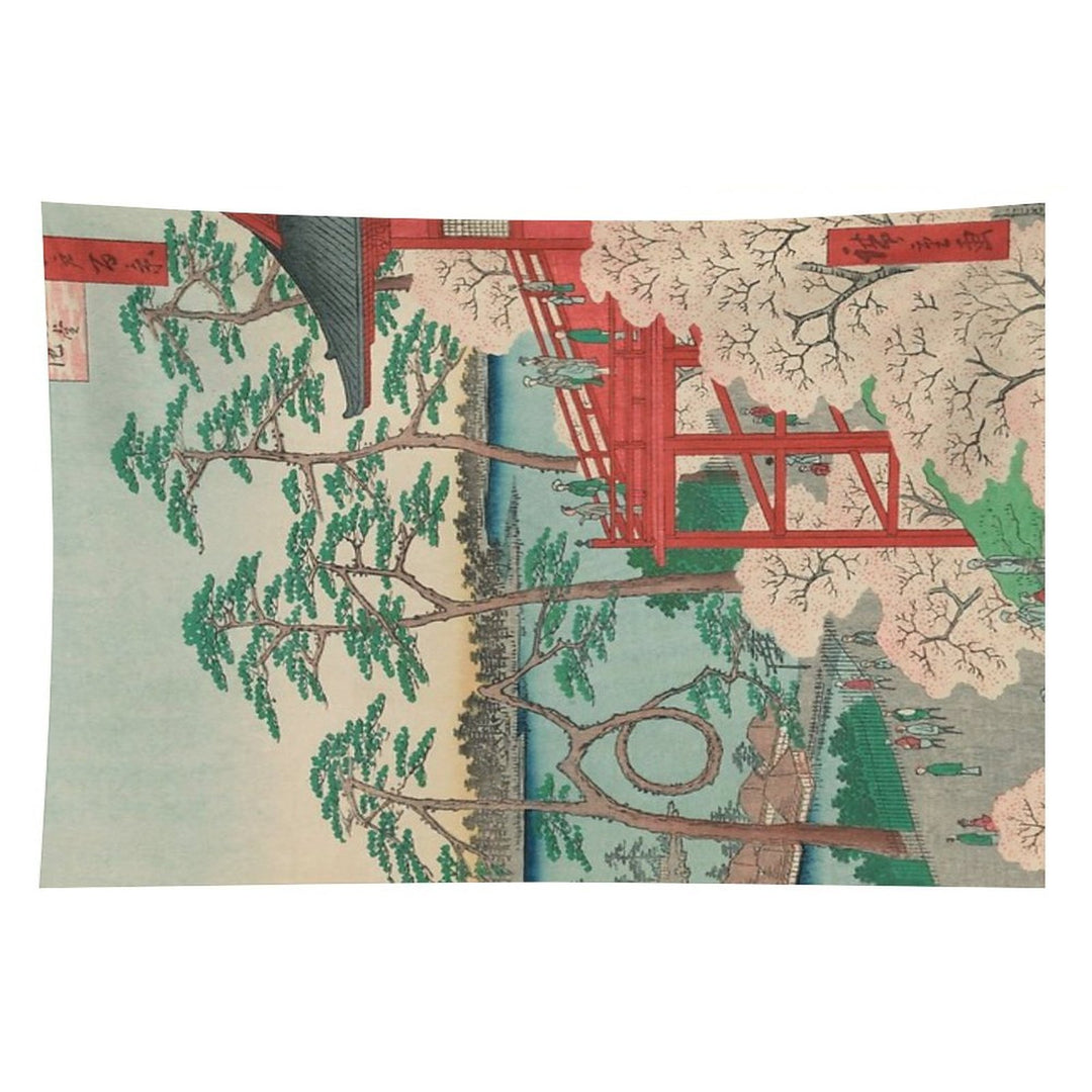 Spring Blossoms And Pond Ukiyo-e Japanese Art Tapestry