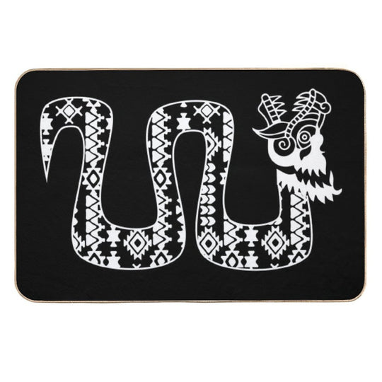 Aztec Tribal Serpent Dragon White  Toxin-Free Bath Mat