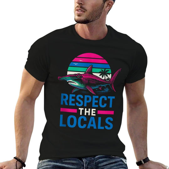 Respect The Locals Hammerhead Shark Vintage Mens Surf.  Stretchy T-Shirt
