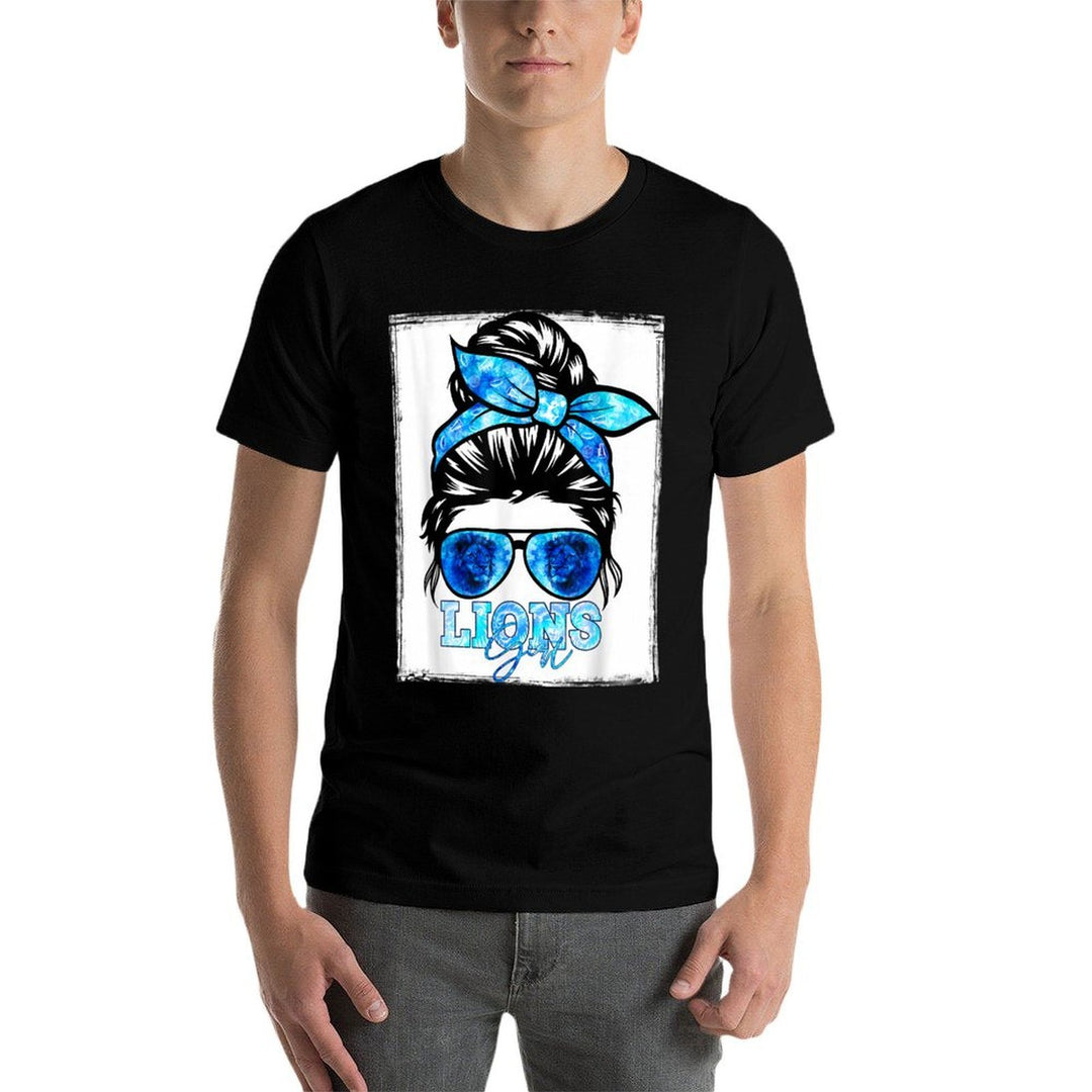 Retro Lion Girl Messy Bun Sports Team Matching Outfit  Polyester Blend T-Shirt