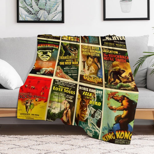 Vintage Classic Horror Monster Movie Posters Velvety-soft Throw Blanket