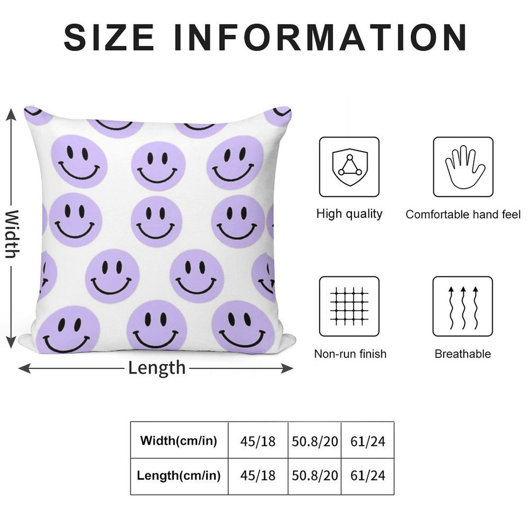 Purple Preppy Smile Print Soft Easy Maintenance Throw Pillow