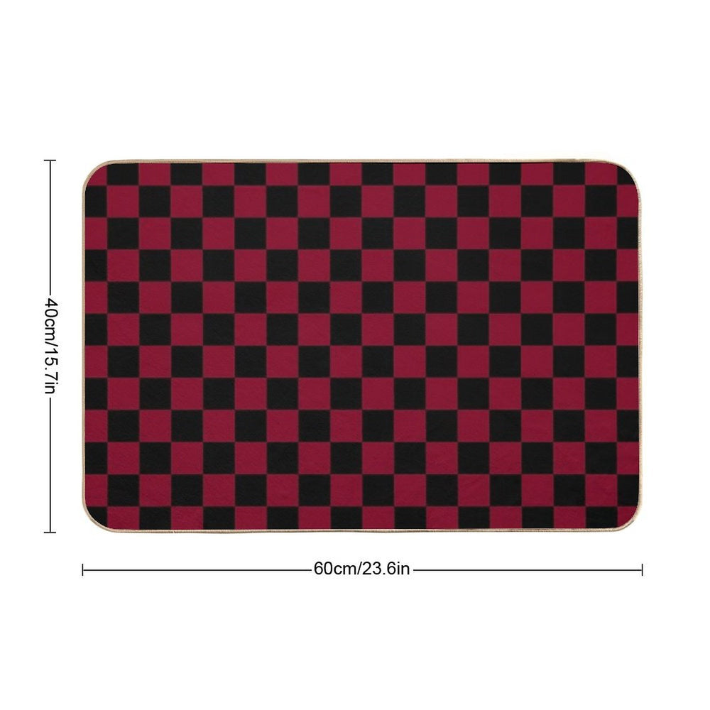 Black And Burgundy Red Checkerboard  Pet-Safe Bath Mat