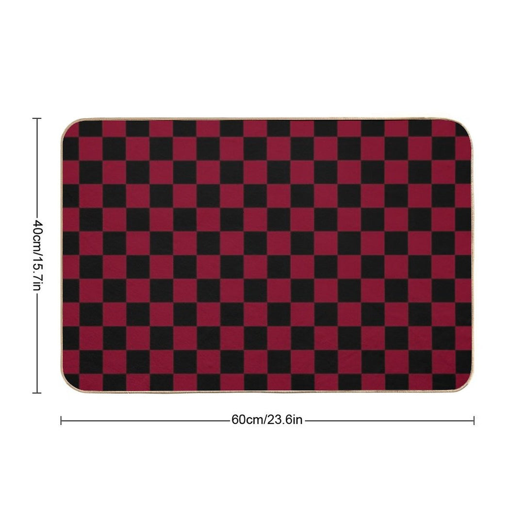 Black And Burgundy Red Checkerboard  Pet-Safe Bath Mat