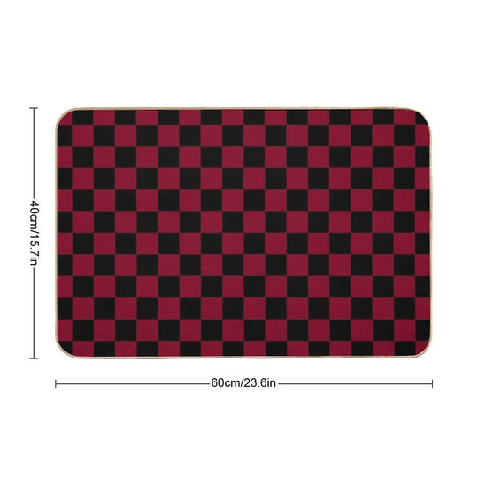 Black And Burgundy Red Checkerboard  Pet-Safe Bath Mat