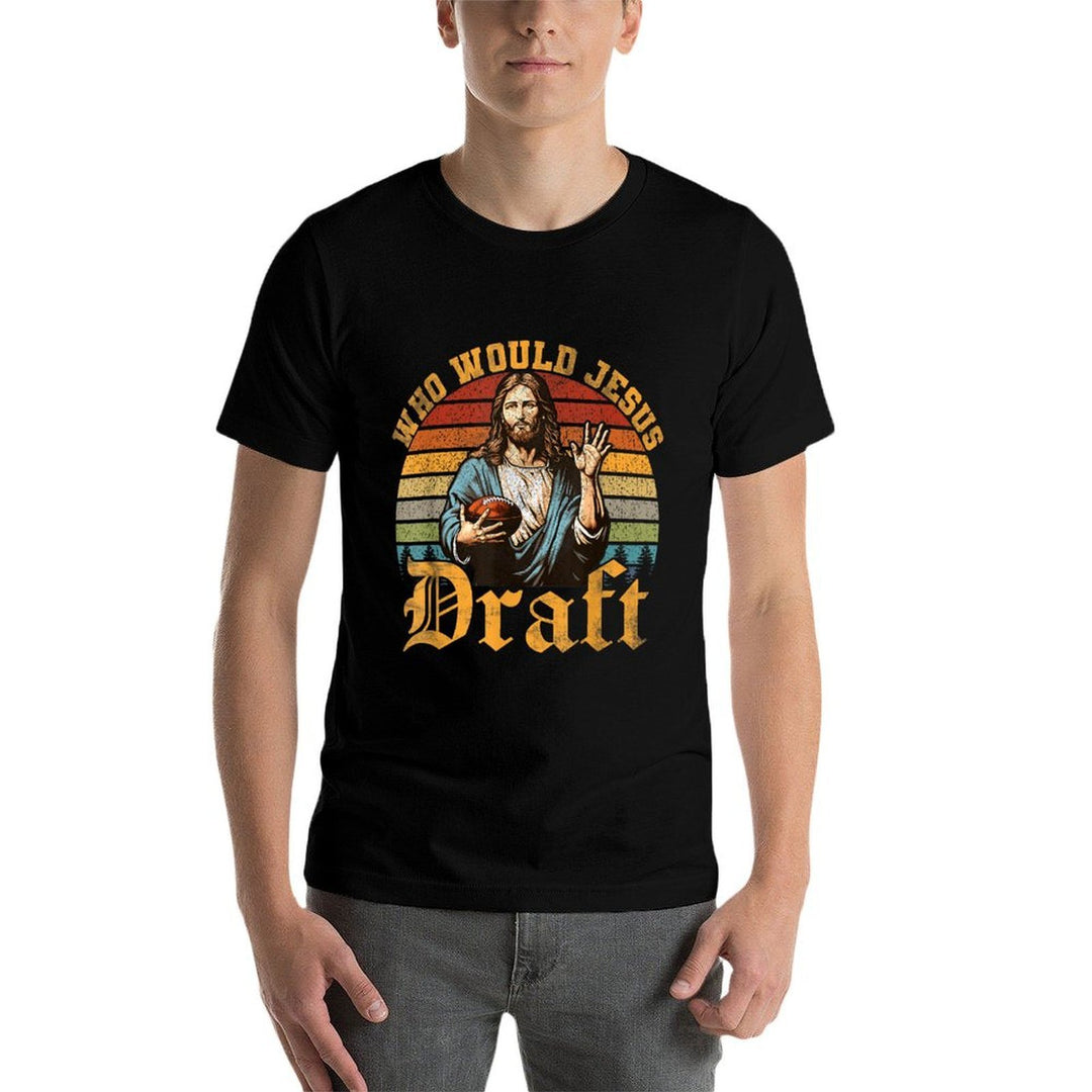 Who Would Jesus Draft Retro Fantasy Football Draft Party  Eco-friendly Material T-Shirt