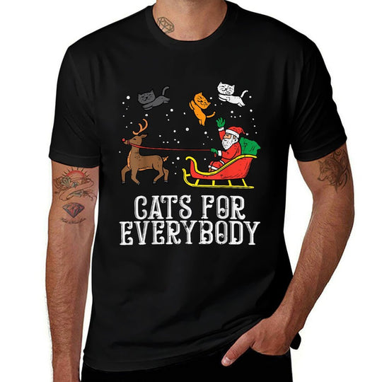 Cats For Everybody Santa Funny Christmas Xmas Women Girls  Ribbed Collar T-Shirt