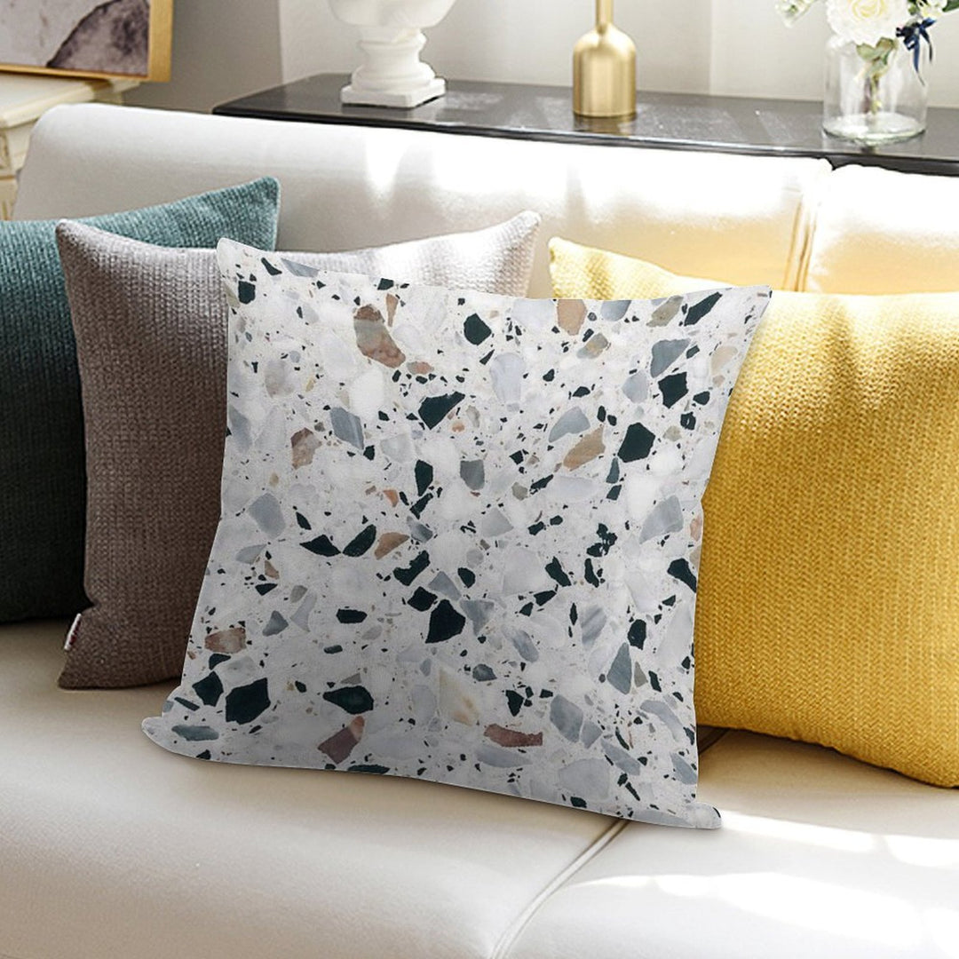Terrazzo Black, White, Grey And Bronze Soft Shrink-Resistant Throw Pillow