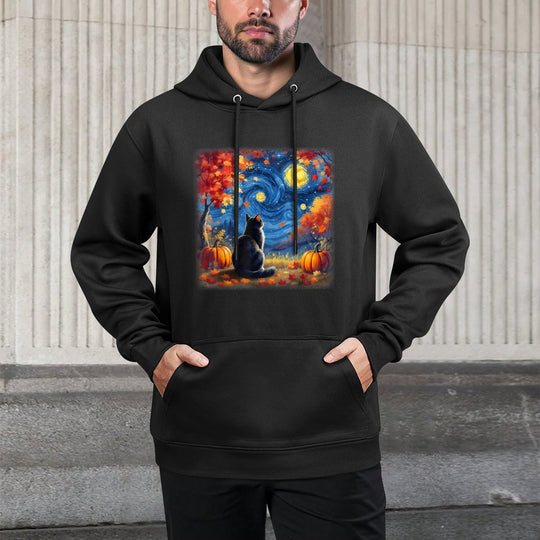 Cat Starry Night Van Gogh Cat Lover Thanksgiving Fall Autumn Pilling-Resistant Hoodie