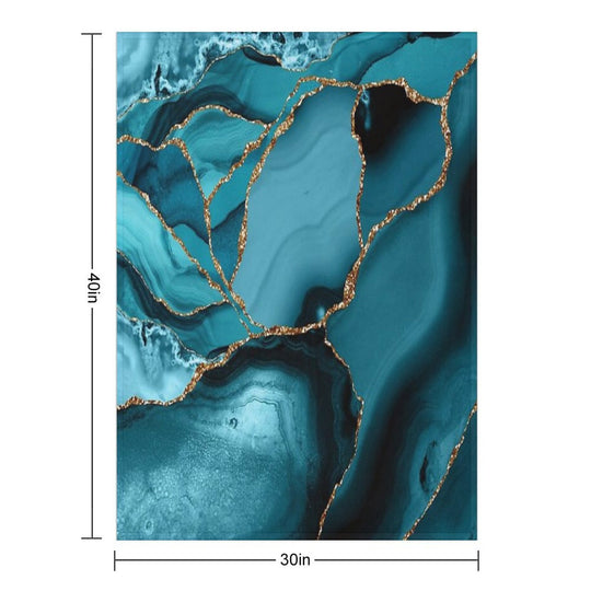 Teal And Gold Faux Marble Landscape Waves Anti-pilling Throw Blanket