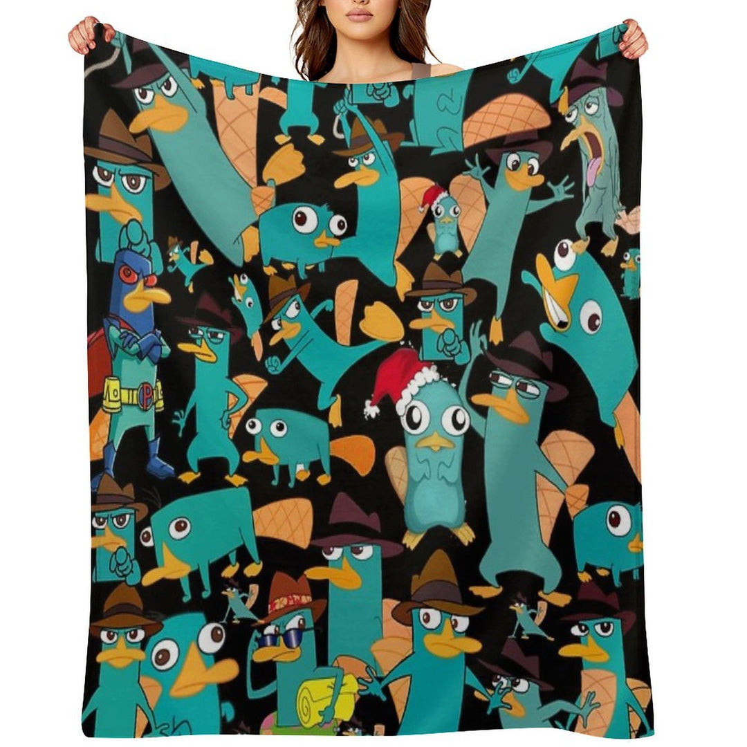 Perry The Platypus Phineas And Ferb Collage Pattern Design - Black Background Compact Throw Blanket