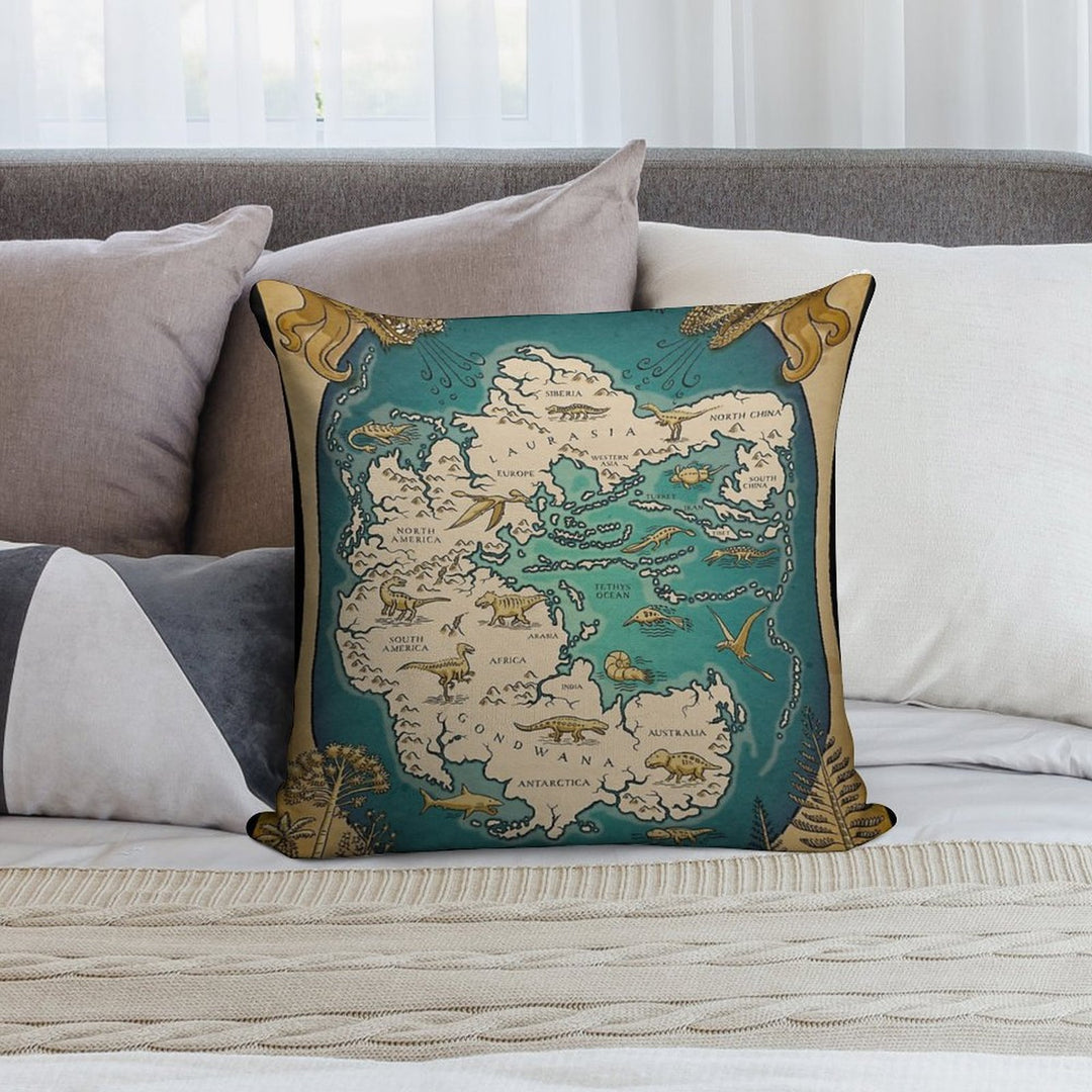 Map of The Supercontinent Pangaea Soft Shrink-Resistant Throw Pillow
