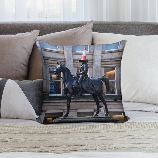 Duke of Wellington And Obligatory Cone in Glasgow Soft High-Density Material Throw Pillow